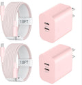 Fast Charger for 15 16 17 Pro Max, 10FT Nylon Braided USB C to C Charging Cable Cord & 20W Dual Port USB C Fast Charger Block for Phone 17 16 15 Pro Max/17 16 15/15 Plus,Air, Android Phone-Pink