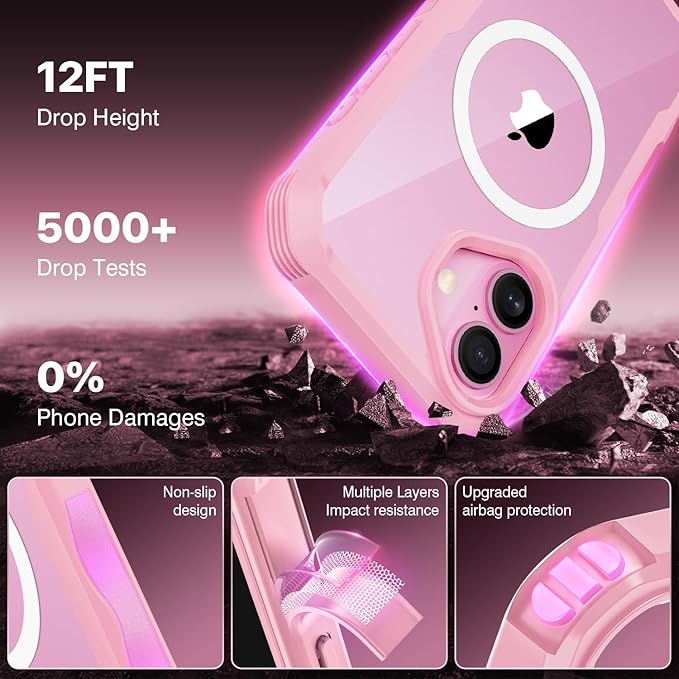 CENHUFO Magnetic Privacy for iPhone 16 Plus Case [Compatible with Magsafe] Full Body Phone Case Built-in 9H Tempered Glass Privacy Screen Protector and Camera Lens Cover, Shockproof Bumper - Pink