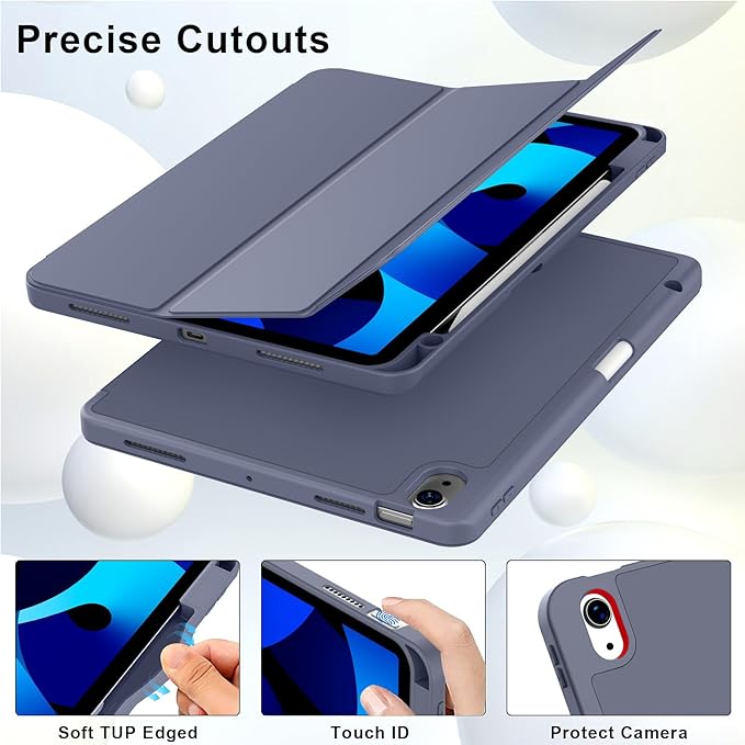 Case for iPad Air 11-Inch M4/M3/M2 2026/2025/2024, iPad Air 5/4 (2022/2020 5th/4th Generation 10.9-Inch) with Pencil Holder, Slim Stand Soft Back Support Touch ID, Auto Wake/Sleep, Purple Gray
