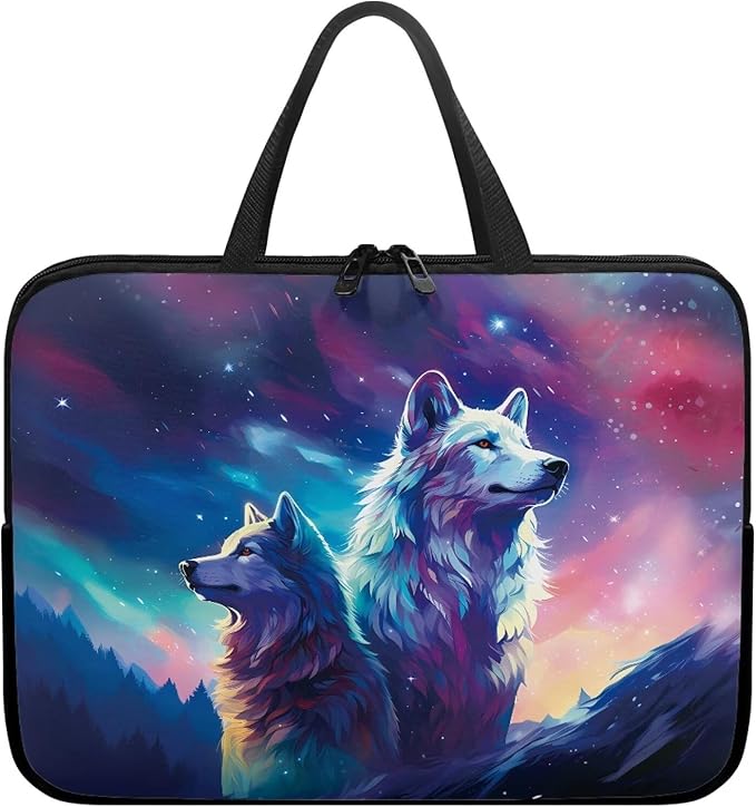 Galaxy Wolves Laptop Sleeve for Women, 17 Inch Laptop Sleeve with Handle Protective Travel Carrying Case for 10-17 Inch Computer, Notebook, Chromebook, Tablet Bag