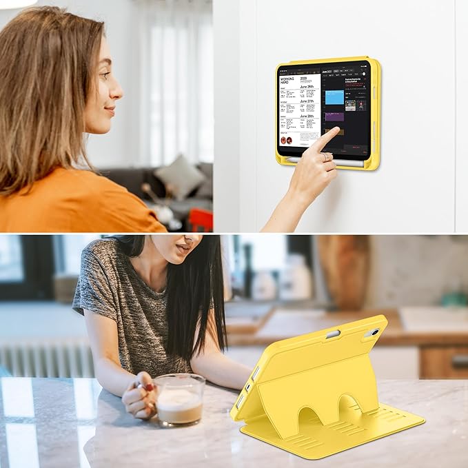 VIKESI Case for iPad mini 7 (A17 Pro) and iPad mini 6,Multiple Angles Magnetic Stand Cover,Shockproof Soft Back,Pencil Holder,and Auto Sleep/Wake,Yellow
