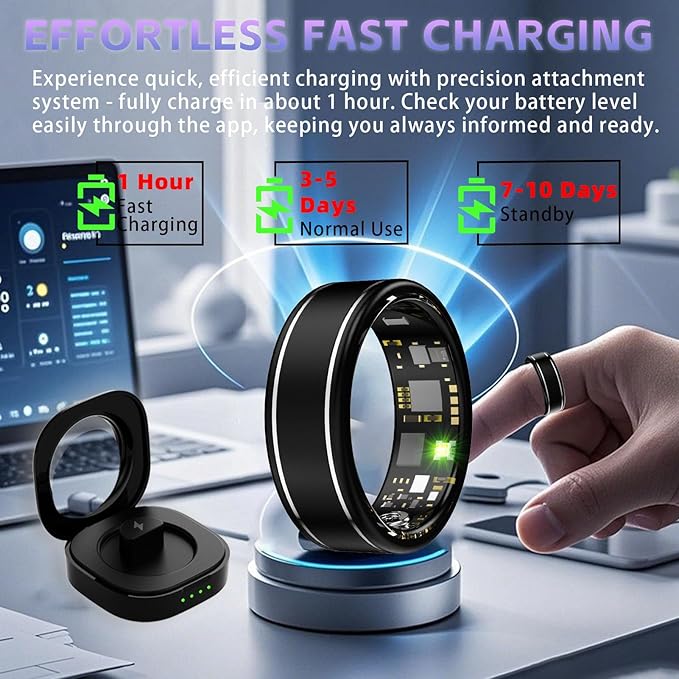 Smart Ring for Men Women – Fitness Tracker Ring with Sleep Monitoring, Heart Rate, SpO2, Blood Pressure, Step & Calorie Counter, No Subscription Fee, iOS & Android Compatible (Black, 14)