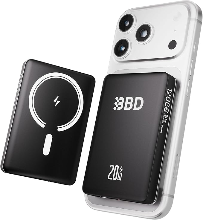 BBD Magsafe Portable Charger,12000mAh Wireless Power Bank with USB-C Cable,Magnetic Power Bank Fast Charging PD 20W,Travel essential Slim Magsafe Battery Pack for iphone 17/16/15/14/13/12 Series 1Pack