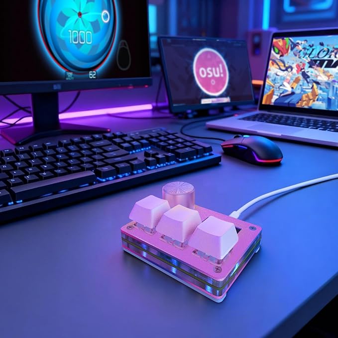 O3C Rapid Trigger Hall Effect Keyboard Suitable for OSU and Geometry Dash Rhythm Game Macro Keypad with Magnetic Linear Switches (Pink, Gateron Jade Pro Green Switch)
