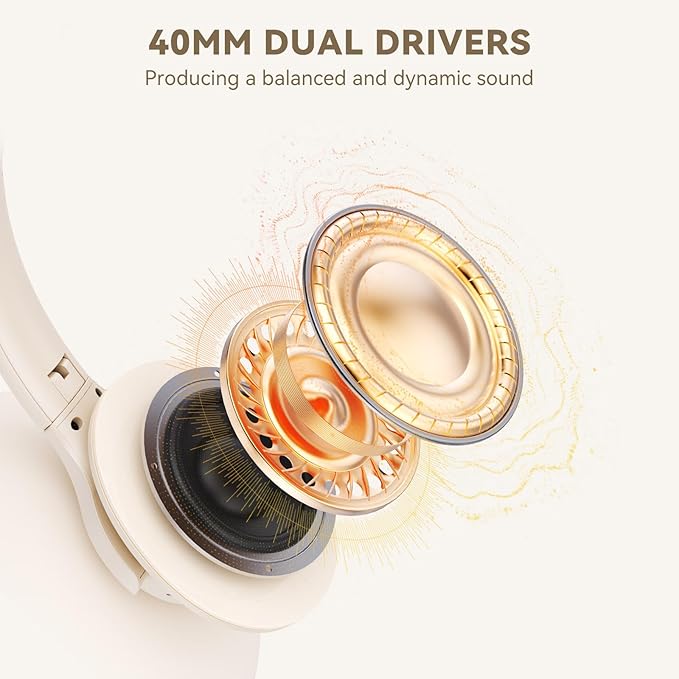 KVIDIO Bluetooth Headphones Over Ear, 65 Hours Wireless Headphones with Mic, Low Latency Foldable Lightweight Headset with Deep Bass, HiFi Stereo Sound Headphones for School Work Cellphone Sports