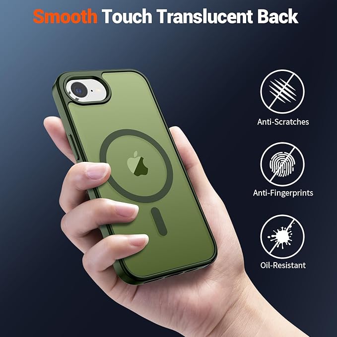 SUPFINE Magnetic for iPhone 17e Case/iPhone 16e Case (Compatible with MagSafe)(Military Grade Drop Protection) Translucent Matte Shockproof with Anti-Fingerprint Phone Case,Cangling Green