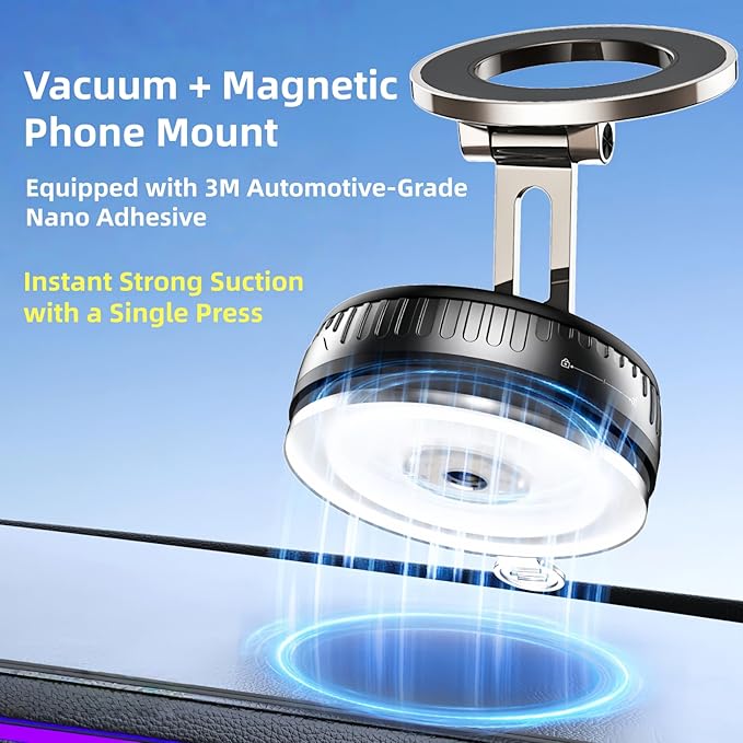 2026 Upgraded Magnetic Car Phone Mount for MagSafe: 360° Rotatable Adjustable Holder with 180+LBS Strong Suction Cup & 3800gf Magnet, Compatible with iPhone 17/16/15 Series & Android Devices