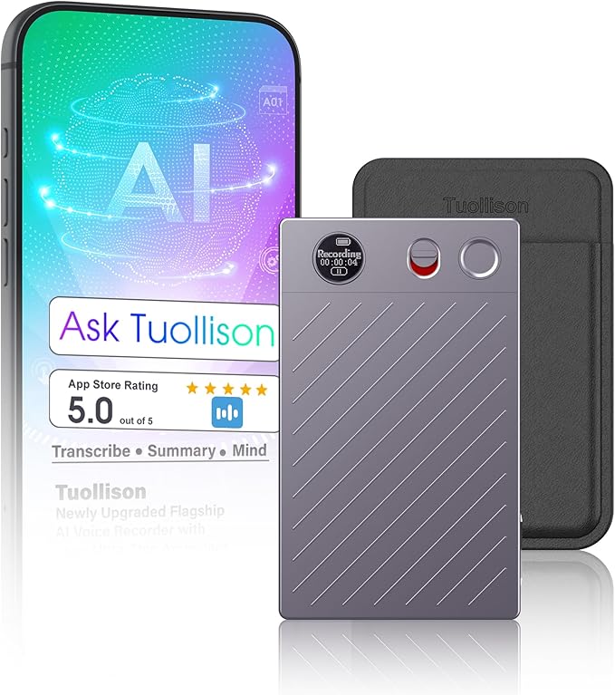 2026 Upgraded 128GB（9860 Hours） AI Voice Recorder with APP Control, Transcribe & Summarize, Note Voice Recorder Support DSP Noise Cancellation, Audio Recorder for Lectures, Meetings, Calls, Grey