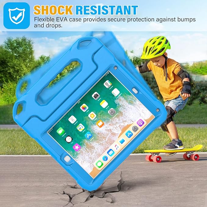 SUPLIK Kids Case for iPad 5th/6th Generation (9.7 inch, 2017/2018), iPad Air 1 & Air 2 & Pro 9.7 Case with Screen Protector, Durable Shockproof Kids Cover with Handle Stand, Blue