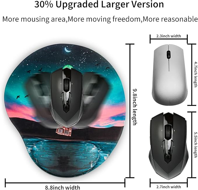 Ergonomic Mouse Pad with Wrist Support,Cute Mouse Pads with Wrist Rest with Computers Laptop,Mouse Wrist pad for Home Office Gaming,Pain Relief with Non-Slip PU Base (Floating House)