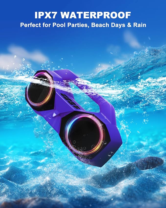 OZJ Bluetooth Speaker 80W(Peak) Loud with Bass, 20H Playtime, IPX7 Waterproof, RGB Lights, TWS, Large Portable Wireless Speakers for Outdoor, Home, Party, Pool, Beach, Tailgating, Gym, Work (Purple)