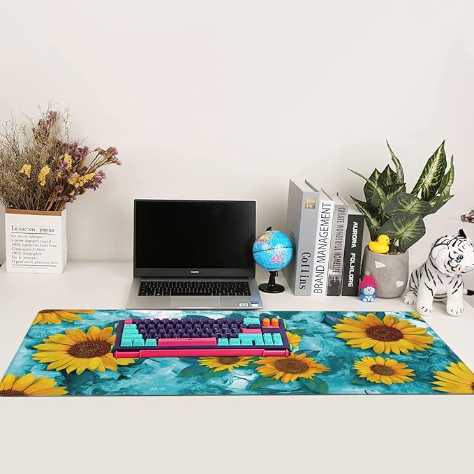 Modern Abstract Art Sunflowers Gaming Mouse Pad XXL Large Desk Mouse Pad Keyboard Mat with Stitched Edges Waterproof Non-Slip Desk Mat for Laptop,Keyboard,Computer 35.4 * 15.7 Inch
