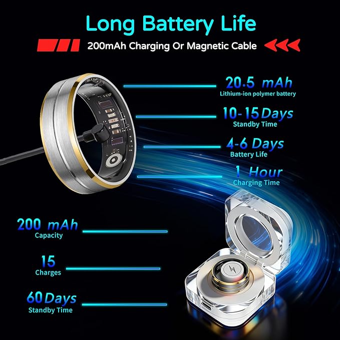 Smart Ring for Women Men, Tungsten Steel Fitness Tracker Ring with Sleep Monitoring, Heart Rate, Step Counting, No Subscription Fee, IP68 Waterproof for iPhone and Android(Black-Gold,#12)