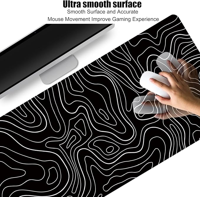 HGWALP Black Topographic Large Gaming Mouse Pad Extended XXL(900 * 400 * 3MM) Mouse Mat Long Desk Pad with Stitched Edges for Keyboard Home Office Gaming Work Big Desk Mat