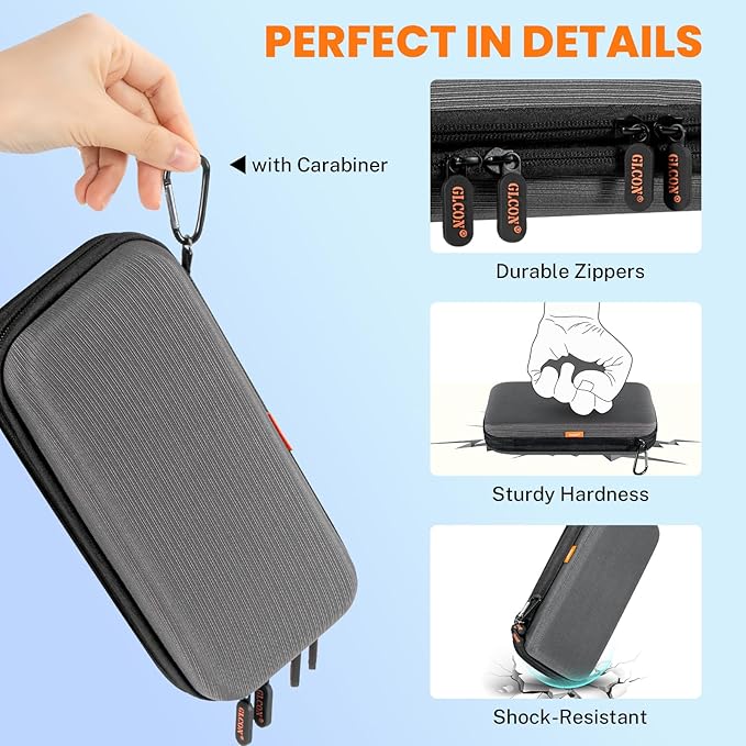 Double-Layer Electronics Organizer Travel Case - Hard Carrying Case with Multiple Pocket - Portable Zipper Cord Tech Pouch Bag for Charger, Phone, Power Bank, Cable, USB Flash Drive, SD Card, Adapter