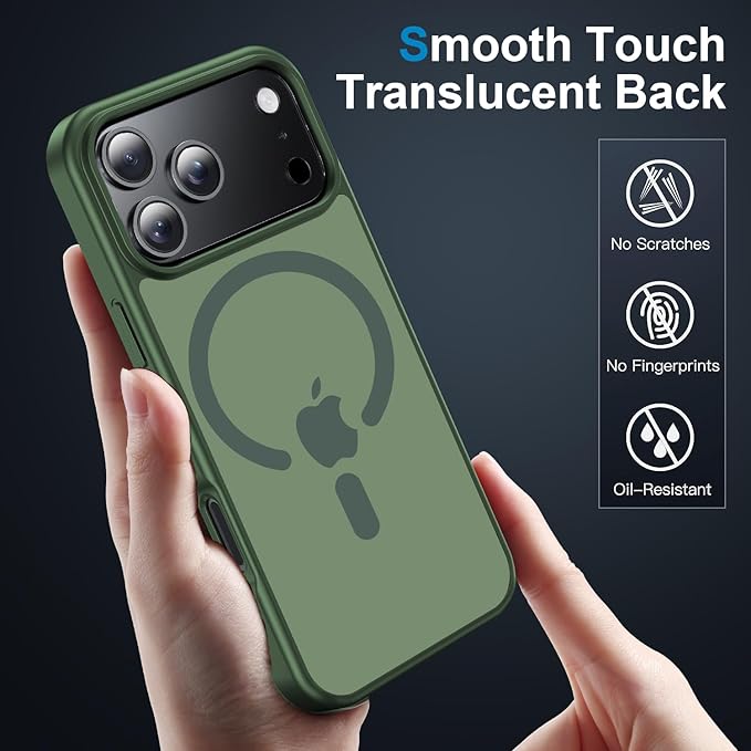 Strong Magnetic for iPhone 17 Pro case with Camera Lens Protector [ Military-Grade Protection] Compatible with MagSafe Shockproof Slim Thin Cover case for iPhone 17 Pro 6.3 inch, Alpine Green
