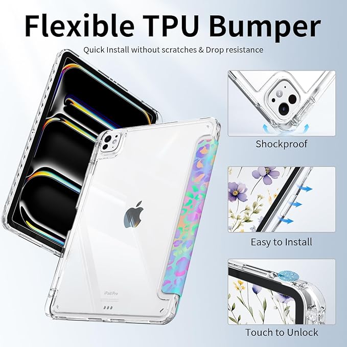 Case for iPad mini 7 2024 (A17 Pro)/ iPad mini 6 (2021), iPad 8.3-inch 7th/6th Generation Case, Trifold Stand Protective Slim Clear Back Cover with Pencil Holder, Composition Book