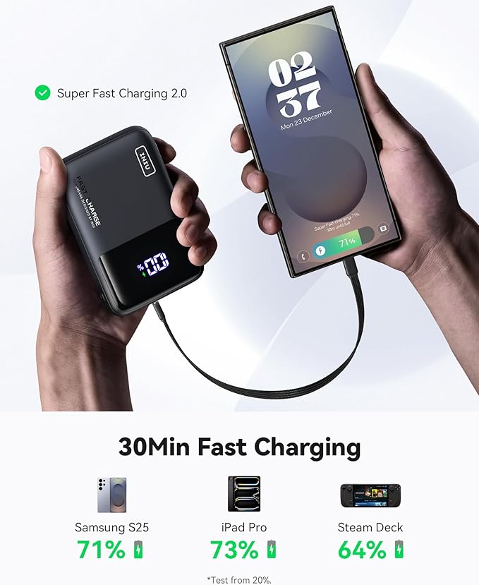 INIU 20000mAh Laptop Power Bank, Ultra Compact 65W PD Dual Fast Charging Portable Charger, Flight-Safe Battery Pack with USB C Cable for Travel MacBook iPad Tablet Switch iPhone 17 16 Pro Samsung S25