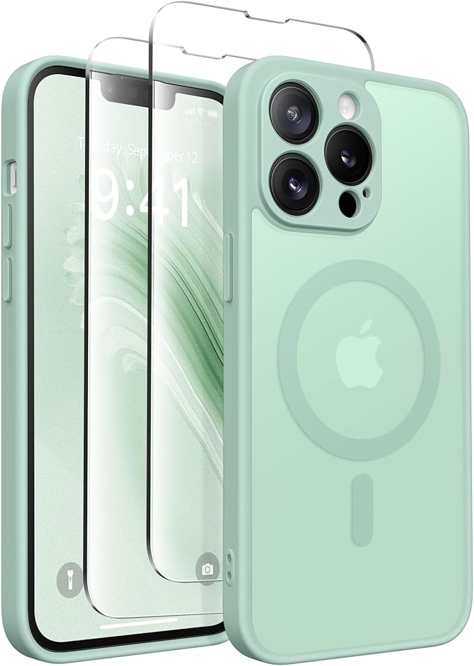 CAPRARO CAPRRO Magnetic for iPhone 13 Pro Max Case, [Compatible with MagSafe] [Full Camera Protection] Shockproof Protective Slim Translucent Matte Phone Case for iPhone 13 Pro Max 6.7'', Mint Green