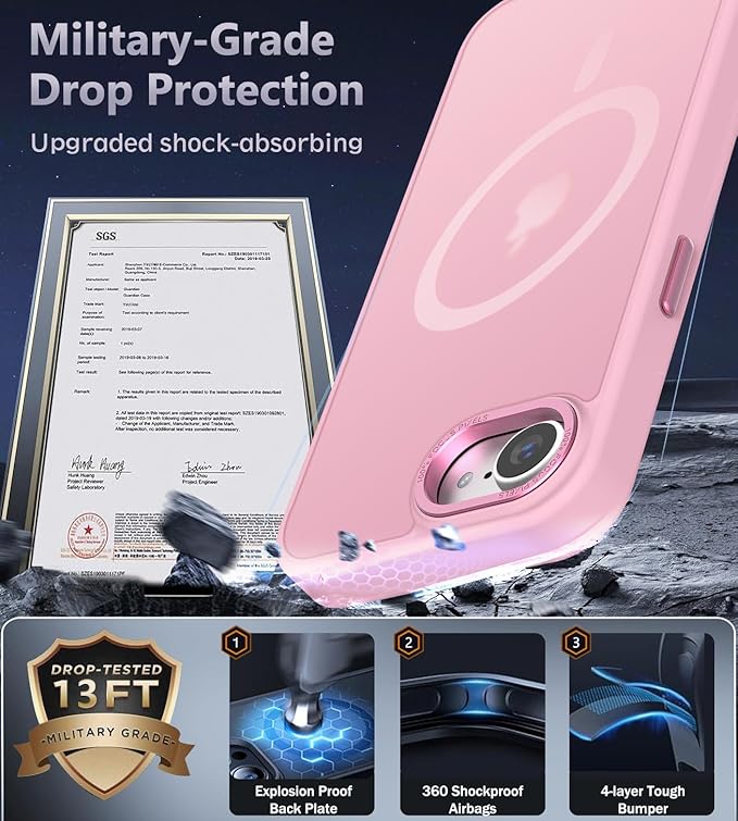 Newfuture Designed for iPhone 17e Case & iPhone 16e Case with Magnetic [13 FT Military Drop Protection] [Compatible with Magsafe] Translucent Shockproof with Anti-Fingerprint Phone Case, Chalk Pink