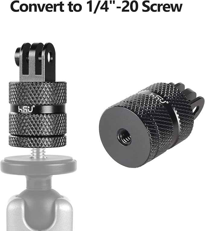 HSU Aluminum 1/4 inch 20 Camera Mount, 360 Degree Rotation Tripod Adapter Fits GoPro Hero, DJI Osmo Action Camera Insta360 Ace Pro AKASO Campark and Other Standard 1/4 Accessories