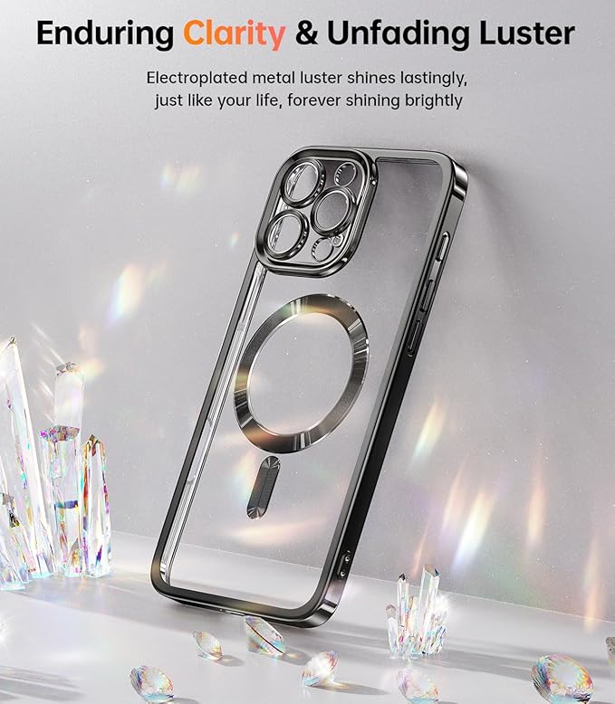 Meifigno Designed for iPhone 16 Pro Case 6.3", [Glitter Card & Wrist Strap] [Compatible with MagSafe] [2X Screen Protectors] Surround Lens Protection Designed for 16 Pro Case, Black Titanium