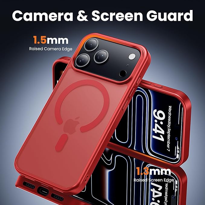 toushion 3 in 1 for iPhone 17 Pro Case Matte Red,Fits MagSafe, Screen Protector*1 Camera Lens Protector*1,Matte Skin Feeling Back, Cover Military-Grade Protection