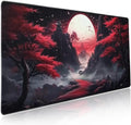 Black Red Japanese Mouse Pad XXL Moon Sakura Cherry BLoosm Tree Extended Table Mat 90X40 cm Non-Slip Rubber Base Stitched Edge Large Mousepad for Gaming Laptop Computer Desk Top 35.4×15.7 Inch