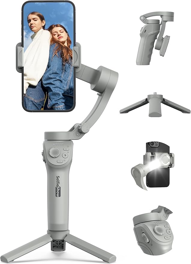 Gimbal Stabilizer for Smartphones, 3-Axis Phone Gimbal, Intelligent Gimbals with Face/Object Tracking, Portable and Foldable, Vlogging Stabilizer for Android and iPhone 15 14 13 12, YouTube TikTok