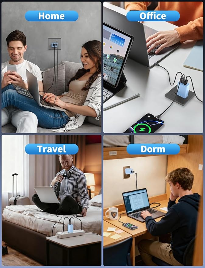 2Pack 65W USB C Charger Block, 3Port Fast Charging Adapter, Type C Fast Charging Blocks Cube PD USBC Wall Plug+QC3.0 USB A Charger Brick for MacBook Pro/Air,iPad,iPhone 17/16,Samsung S26/S25&More-Blue
