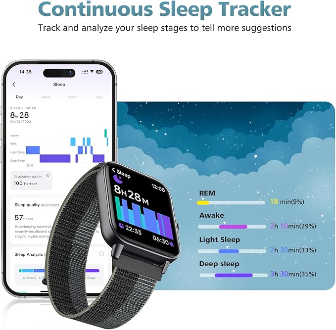 Smart Watch for Women Men, 1.85" Alexa Fitness Tracker with Call & SMS, Heart Rate, SpO2, Stress & Sleep Monitor, IP68 Waterproof Smartwatch for Android iPhone Samsung etc., 100+ Sports Modes, 2 Bands
