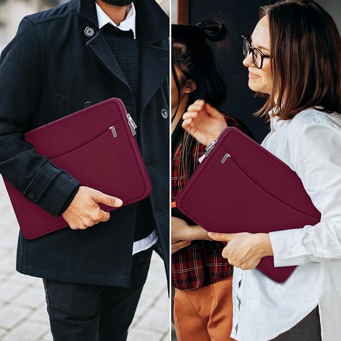 Laptop Sleeve 15.6 inch, Shockproof Protective Laptop Cover Briefcase Carrying Bag with Accessory Pocket, Portable Computer Case Compatible with MacBook, HP, Dell, Lenovo, Asus, Wine Red