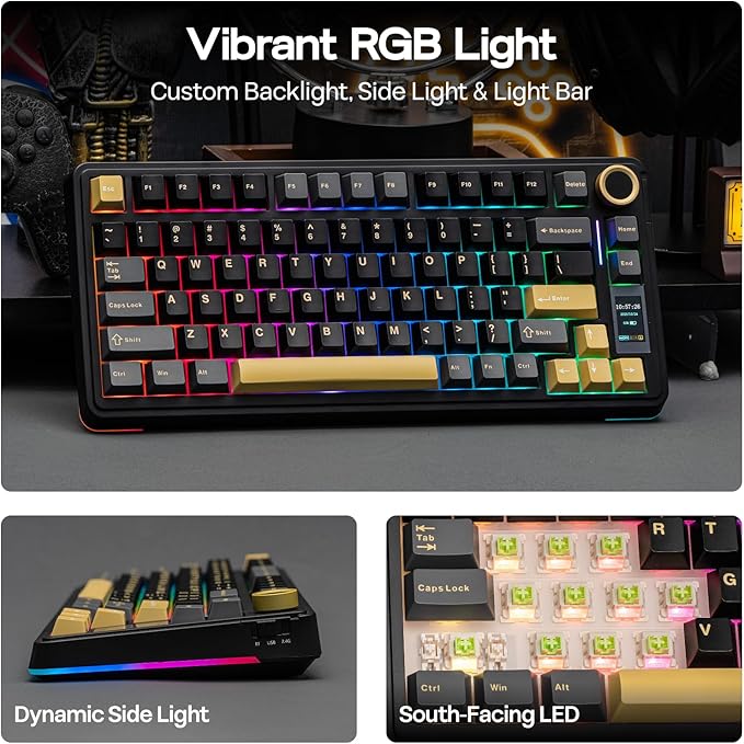 EPOMAKER X Aula EA75 MAX Wireless Gaming Keyboard with Screen & Knob, 5000mAh, Hot-Swap, Lubed Switches, RGB Backlit, Creamy Gasket, 75% Mechanical Keyboard (Black, Silent Cotton Candy Switch)