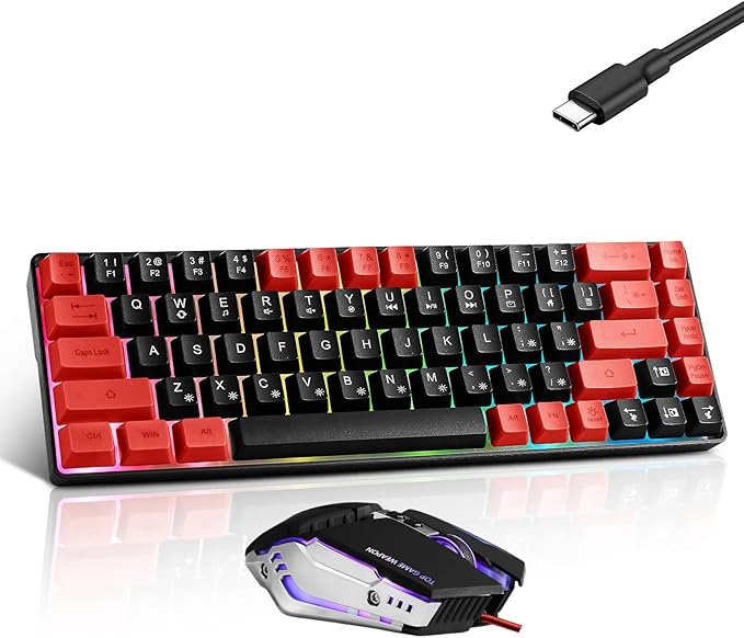 Guiheng Wired 60% Gaming Keyboard and Mouse Combo, Ultra-Compact 61 Keys RGB Backlit Mini Keyboard, Lightweight 3200 DPI Optical, Wired Gaming Set for Windows,PC, MAC PS5 Xbox Gamer(Black and Red)