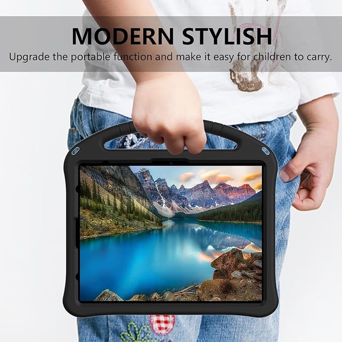 Kids Case for Apple iPad Air 13 M4 M3 M2 2026 2025 2024/ iPad Pro 13 M5 M4 2025 2024/ Pro 12.9" 2022/2021/2020/2018, EVA Shockproof Handle Kickstand Lightweight Cover with Shoulder Strap, Black