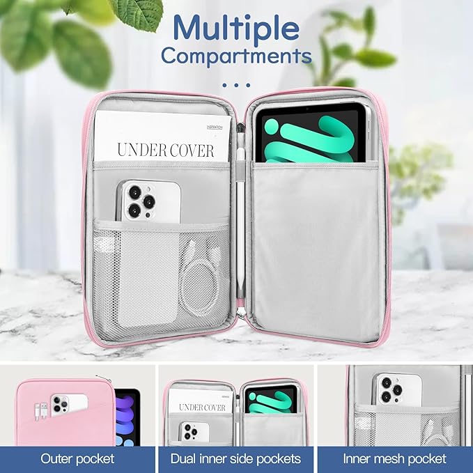 Dadanism 8-9 Inch Tablet Sleeve Bag Carrying Case for iPad mini 7th/6th 8.3", iPad mini 7.9", Galaxy Tab A7 Lite/A9 8.7", ‎Remarkable Paper Pro Move 7.3" 2025, Tab M8 8", Tab M9 9", Flowers Pink