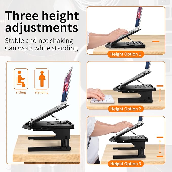 OImaster Laptop Stand for Desk, Phone Stand, Extended Laptops Riser, Elevator, 3 Height Adjustable, Rotatable Base, 10-17 Inches