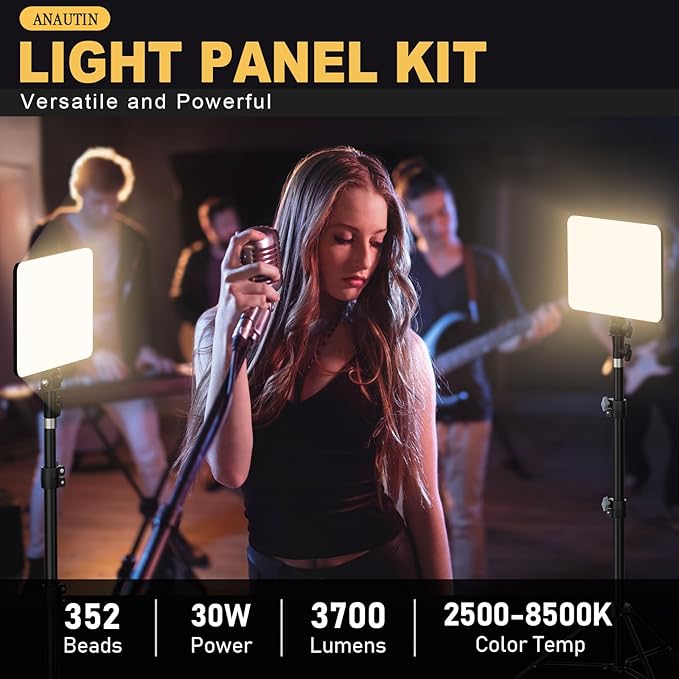30W Upgraded Photography Lighting Kit, Anautin 1-Pack LED Video Lighting for Video Recording, 3700Lux Studio Lights with Tripod Stand for Photography, Streaming, Gaming, Podcast, Filming, Vlogging