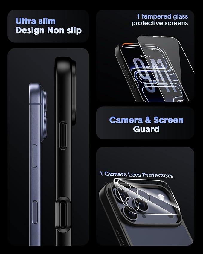 for iPhone 17 Pro Max Case,Compatible with MagSafe, Includes Tempered Glass Screen & Lens Protectors, Translucent Matte Anti-Fingerprint, Slim Full-Body Military Grade Shockproof case