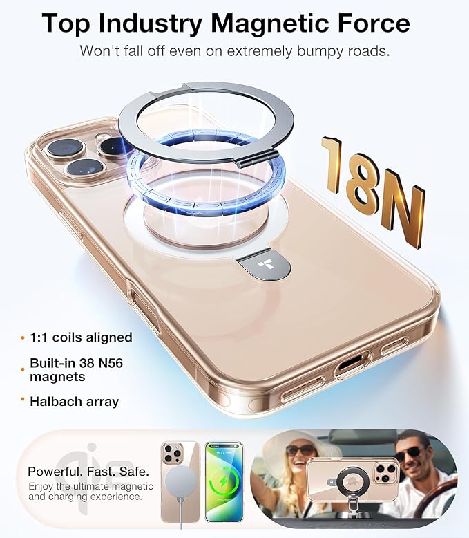 TORRAS for iPhone 16 Pro Max Case Clear with Stand, [Fit for MagSafe][Shockproof Military Grade Protection] Slim Magnetic Phone Case for iPhone 16 Pro Max 6.9" 2024, Clear