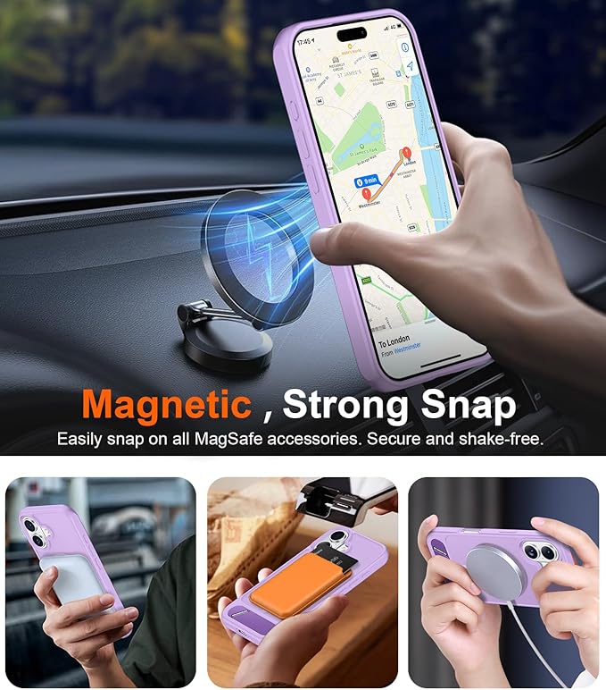 Magnetic Compatible with iPhone 16 Plus Case, [Built-in Invisible Kickstand][Compatible with MagSafe][Military Grade Shockproof] Slim Translucent Matte Phone Case for iPhone 16 Plus 6.7"