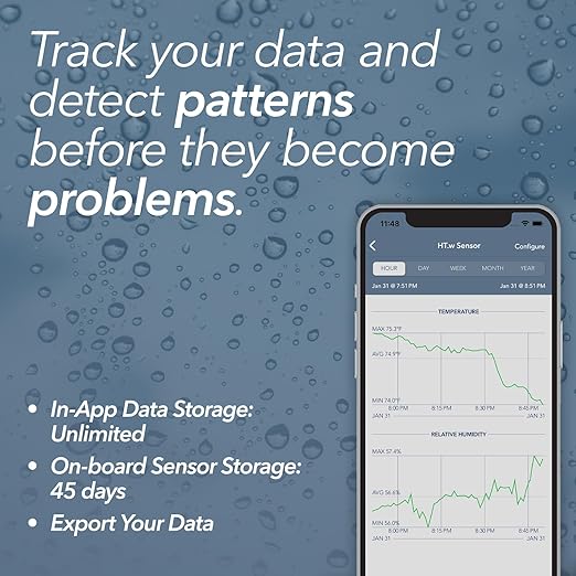 SensorPush HT.w Smart Temperature Sensor & Humidity Sensor - Thermometer & Hygrometer w/App Monitoring - Water Resistant Temperature and Humidity Monitor w/Heat Index for RV, Fridge & More