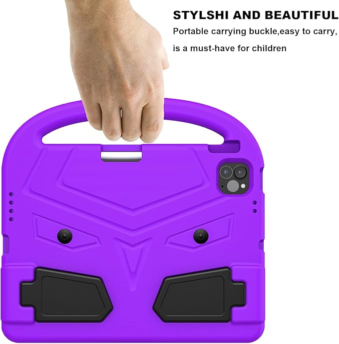 Kids Case for Apple iPad Air 11-inch M3 (2025) /M2 (2024) with Pencil Holder/Handle/Kickstand Lightweight Soft EVA Foam Shockproof Stand Tablet Cover for iPad Air 11" M3/M2, Purple Bird