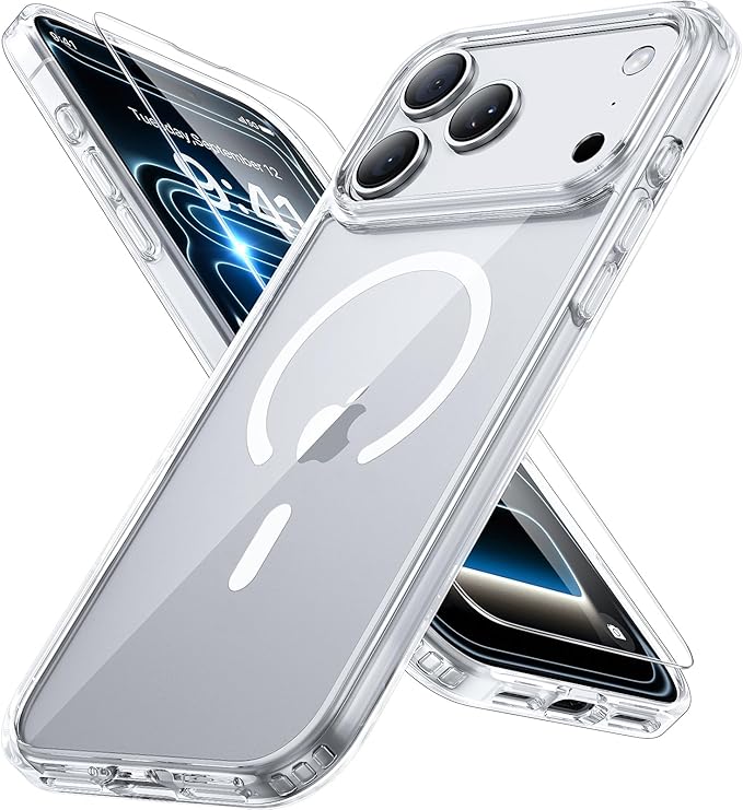 Miracase Magnetic for iPhone 17 Pro Case 6.3" with Screen Protector, [Compatible with MagSafe] Military-Grade Protection, Anti-Fingerprint, Slim Thin Phone Case for 17 Pro Cover, Clear