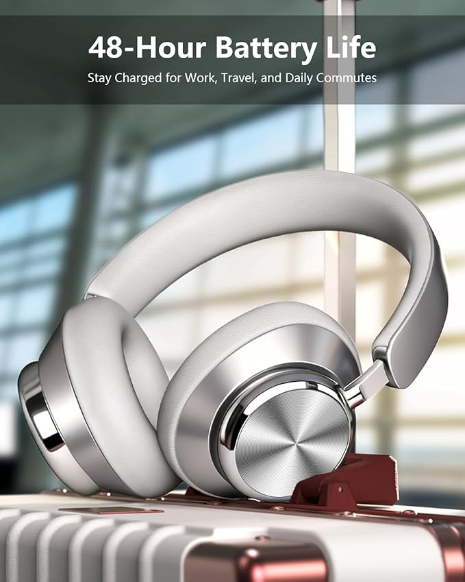 Wentronic Y03 Bluetooth Headphones Wireless Active Noise Cancelling Over Ear Headphones 48 Hours Playtime High Sound Quality 6 EQ Music Mode Headphones with Soft Ear Cushion - Silver