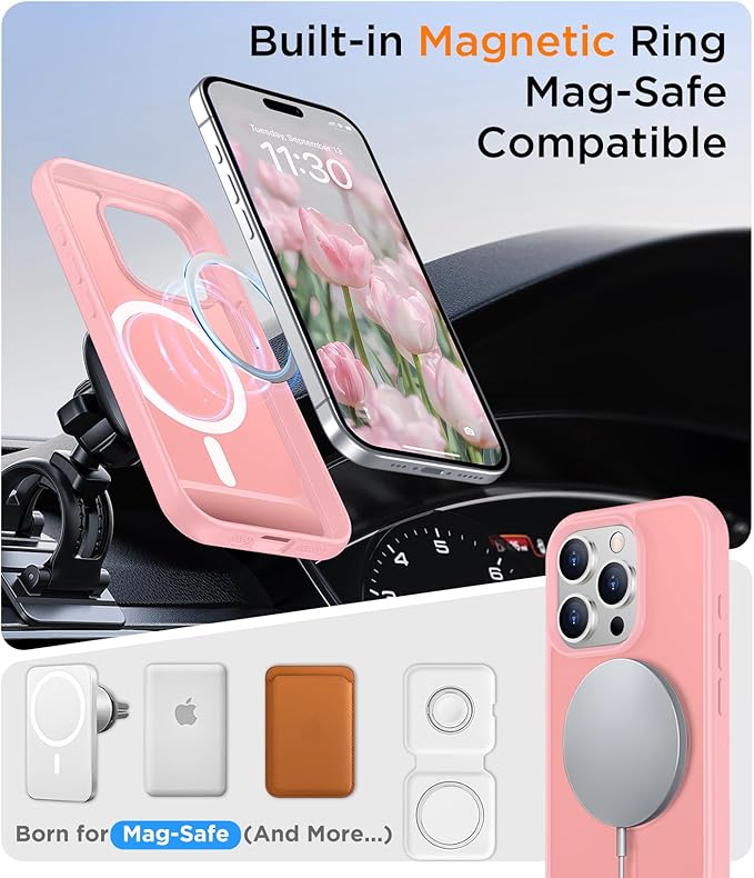 Magnetic Compatible with iPhone 15 Pro Max Case, [Built-in Invisible Kickstand][Compatible with MagSafe][Military Grade Shockproof] Slim Translucent Matte Phone Case for iPhone 15 Pro Max 6.7"