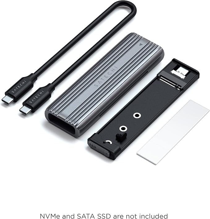 Satechi USB-C Aluminum Tool-Free Enclosure for M.2 PCIE NVME and SATA SSD, Support USB 3.2 Gen 2, 10 Gbps, M.2 NVMe/SATA PCIe B+M Key, up to 4TB, UASP Trim for SSD Size 2242/2260/2280