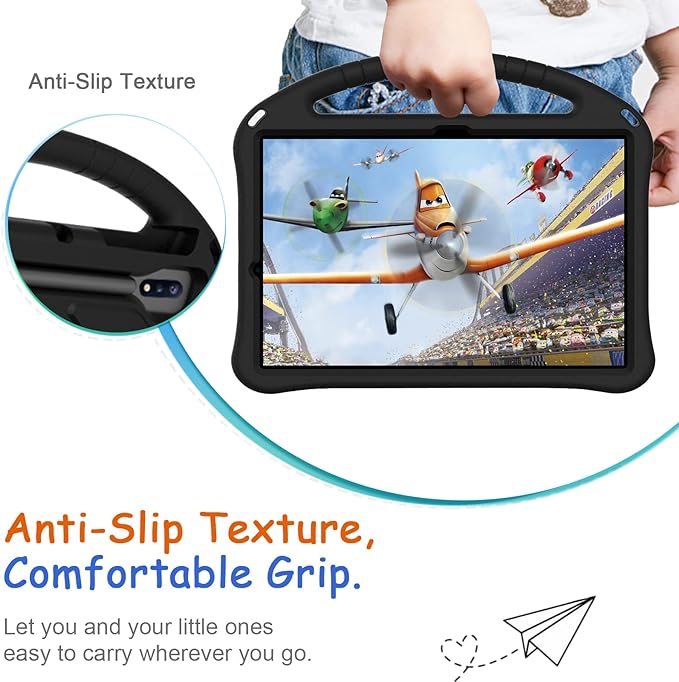 Kids Case for Samsung Galaxy Tab S10+/S9+/S8+/S7 FE/S7+/S9 FE+ 12.4", Techcircle Light Weight Shock Proof EVA Foam Handle Rugged Stand Protective Case for Galaxy Tab S9 FE Plus/S10 Plus 2024, Black