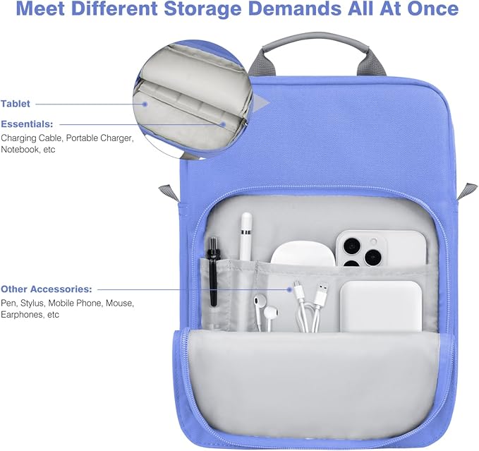 Dadanism 9-11 Inch Tablet Sleeve Bag Carrying Case with Shoulder Strap for iPad (A16) 11", iPad 10th Gen 10.9", iPad Air M4/Pro M5 11", iPad 9/8/7th 10.2", Galaxy Tab A11+ Plus 11", Periwinkle