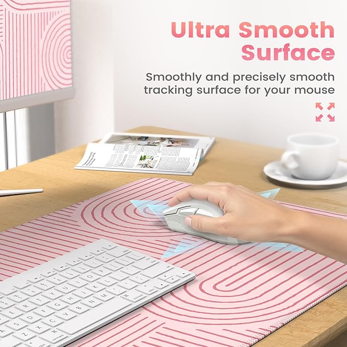 iCasso Pink Desk Matt for Desktop, Cute Desk Pad Mat, Large Mouse Pad, Anti-Slip Big Mousepad with Stitched Edges, Keyboard Pad for Computer(Pink)